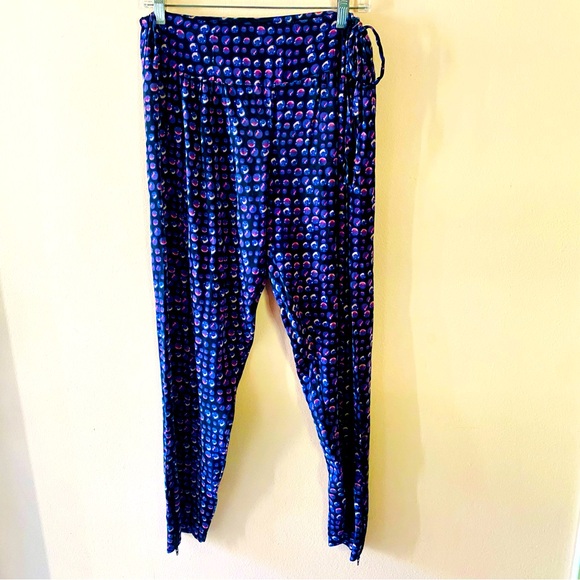 TUCKER PURPLE POLKA DOT SILK ELASTIC WAIST SIDE TIE ZIPPERED ANKLE PANTS SIZE M - Picture 1 of 6